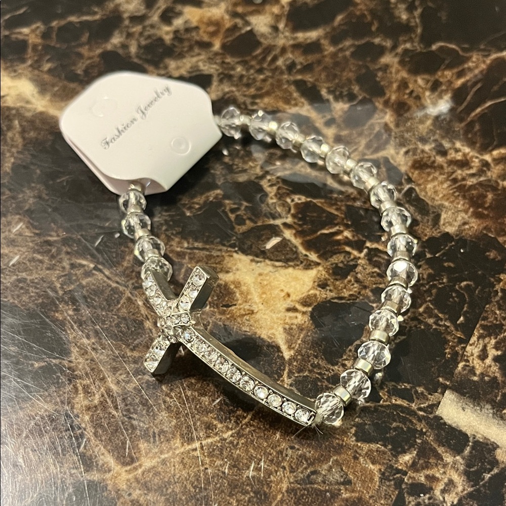 Fashion Jewelry Crystal Silver Cross Bracelet